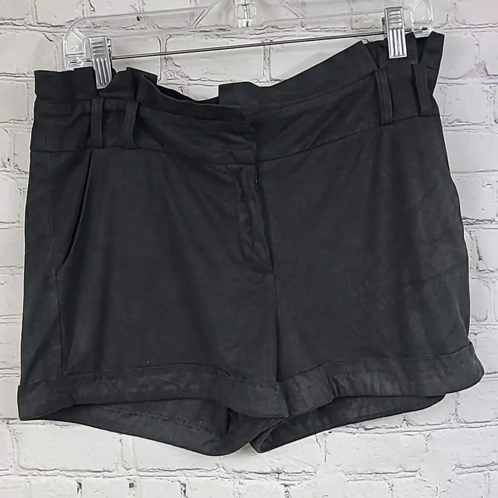 Love Culture Suede Charcoal Gray High Waisted Shorts Pleated Microfiber Chamois